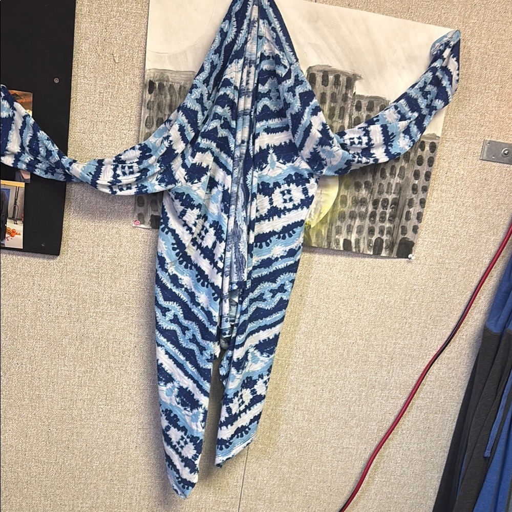 Allison Brittney Blue and White Cardigan with Flowing Sleeves